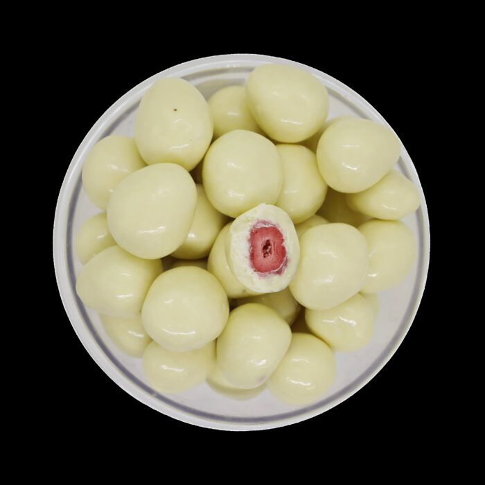 Erdbeeren, gefriergetrocknet in weißer Schokolade